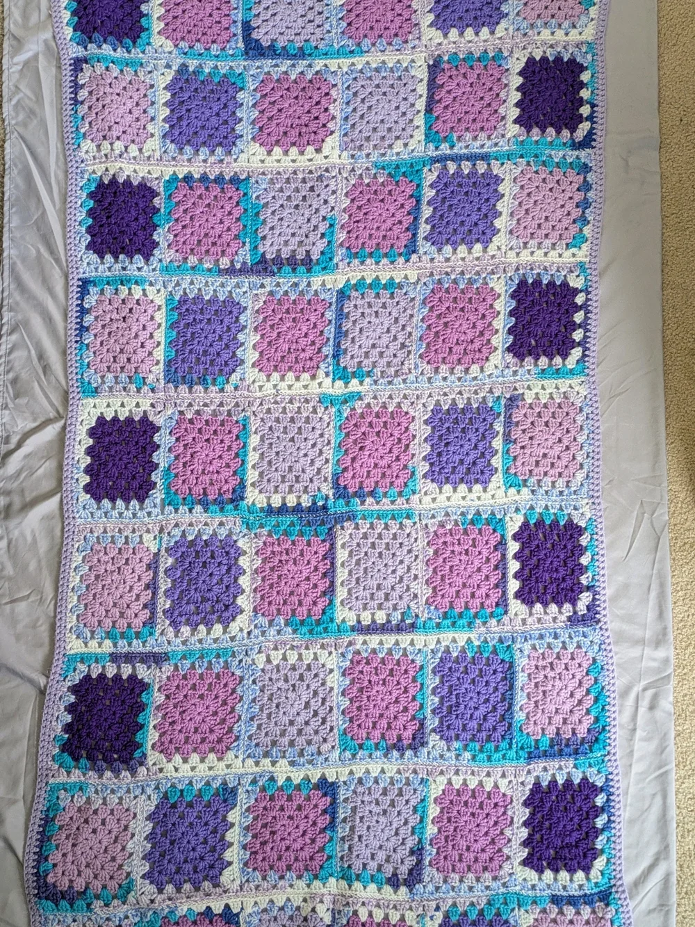 Handmade Crochet Granny Square Blanket - Purple, Lavender & Teal Throw 38
